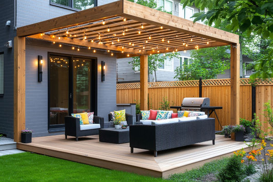 Liten uteplass med pergola: